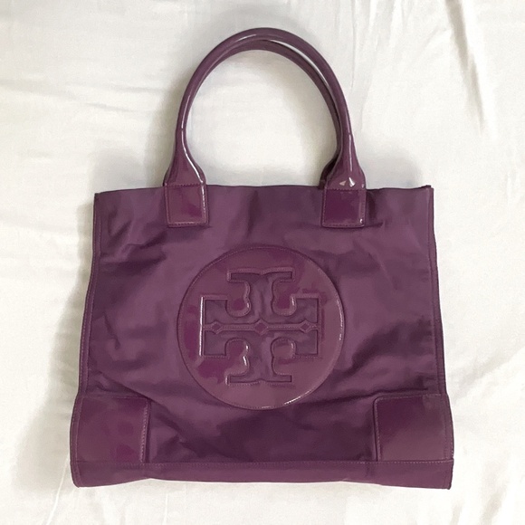 Tory Burch Handbags - TORY BURCH Vintage Ella Nylon Patent Trim XL Plum Purple
